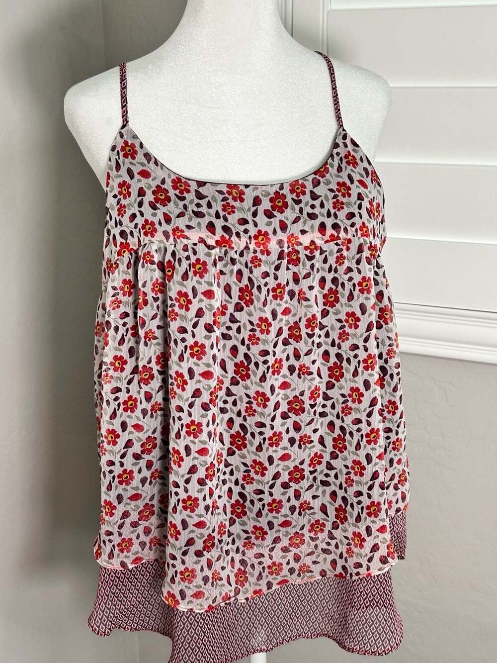 Faded Glory Floral Print Layered Chiffon Cami Tank Top